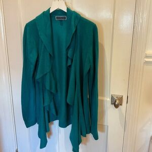Karen Scott deep Teal colored cardigan PL, ruffle detailing
